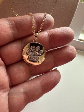 Park Lane Jewelry Fur ever necklace  NIP! Gold pawprint pave crystals Great gift